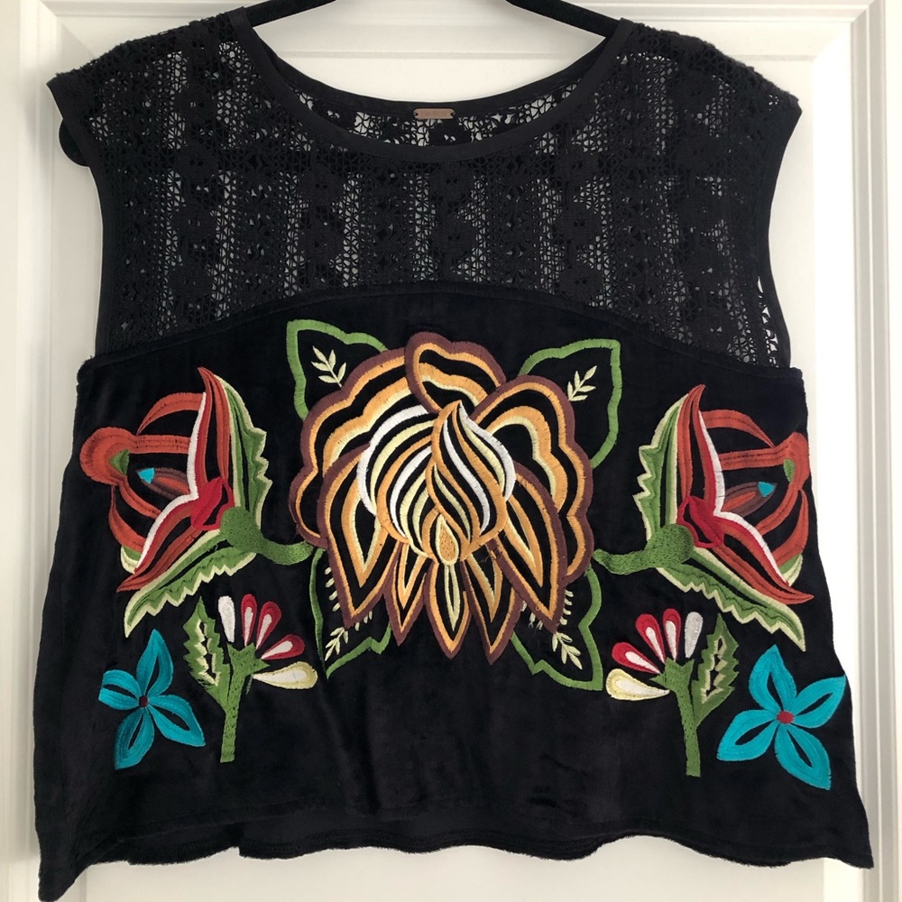 Free People Velvet Embroidered Top